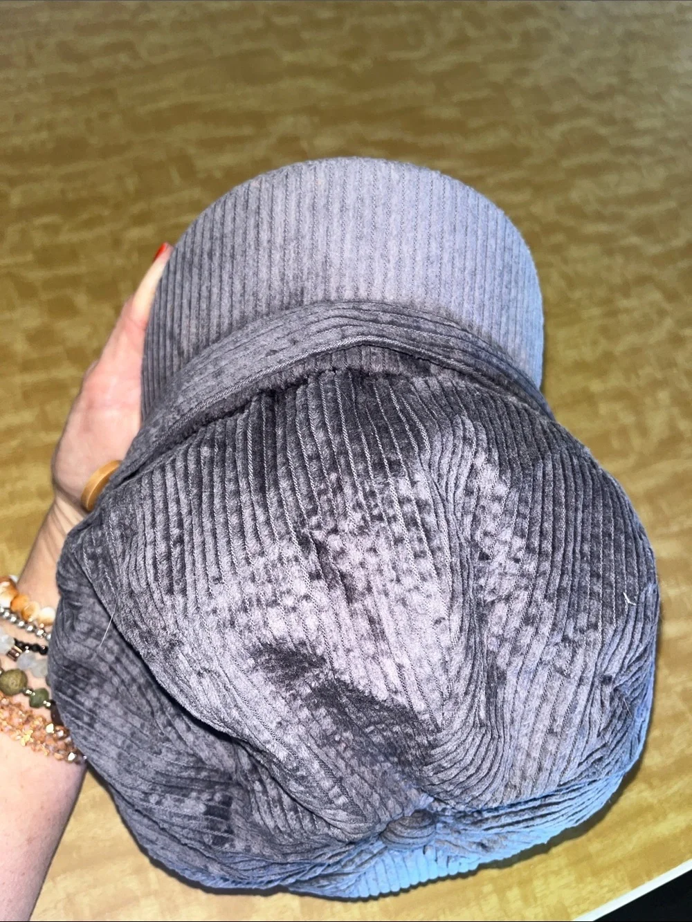 David and Young Gray Corduroy Newsboy Cap with Wooden Button
